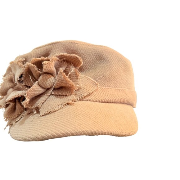 Scala Pronto Newsboy Cap Tan Corduroy Cabbie Style Hat Frayed Floral Made Italy - Picture 10 of 10